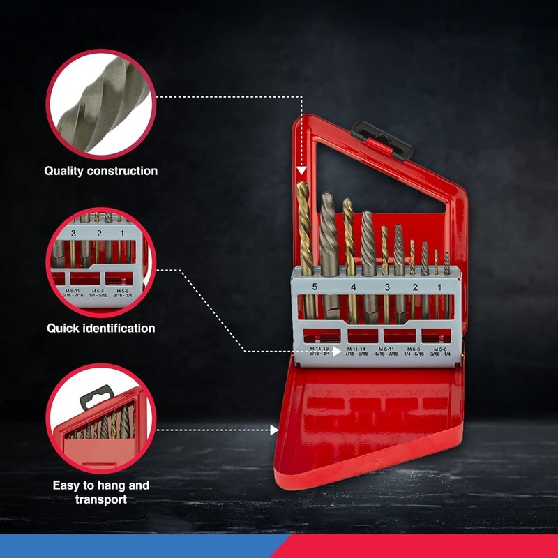 NEIKO 01925A Screw-Extractor And Left-Hand Drill-Bit Set, HSS M2 Steel