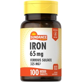 Sundance Iron Supplement Ferrous Sulfate 325mg | 100 Tablets | Vegetarian, Non-GMO, and Gluten Free