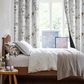 Beauoop Floral 100% Blackout Curtains 84 Inches Long 2 Panels for Bedroom Living Room Tan Brown and White Flower Patterned Room Darkening Thermal Soundproof Grommet Window Treatments Drapes, 52X84