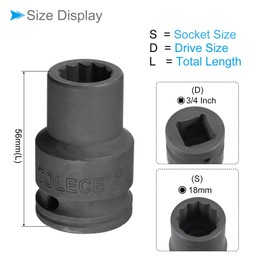 CoCud Impact Socket, 3/4" Drive 18mm Socket 56mm Length, CR-MO 12 Point - (Applications: for DIY Hand Making Repairing)