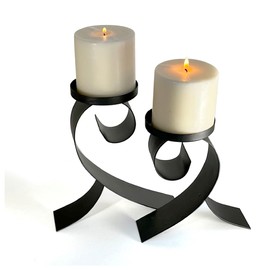 Lily’s Home Contemporary Scrollwork Pillar Candle Holders, Steel, Black Iron Candle Stands, Set of Two. Candles NOT Included