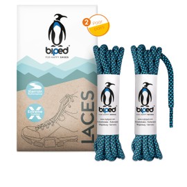 biped Laces 2 Pairs Bicolour Rope Shoelaces Round Polyester Diameter 4.5 mm Extra Robust - Tear-Resistant Colourful Shoe Laces for Outdoor, Sports, Boots and Trainers z2918 (#B06 Black/Turquoise, 150