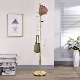 Kings Brand Furniture - Hyre 8 Hook Entryway Hall Tree Coat & Hat Rack Stand, Brass