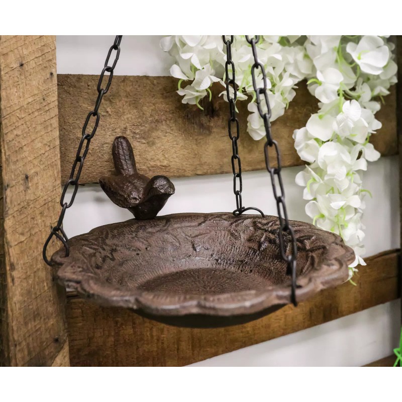 Ebros Gift Cast Iron Whimsical Bluebird On Victorian Dish Hanging