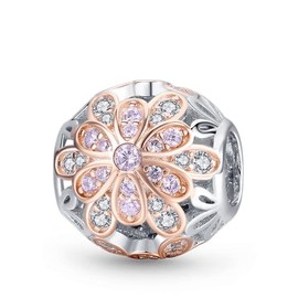 GNOCE Flower Charms S925 Sterling Silver Bead Inlaid with Gemstones Jewelry Gift For Women Wife Fit Bracelets/Necklace (Stamen Flower), Sterling Silver, Cubic Zirconia
