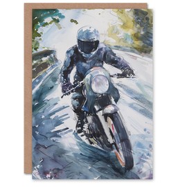 Artery8 Motorcyclist Motorbike Ride Watercolour Painting Blank For Him Or Her Art Birthday Card