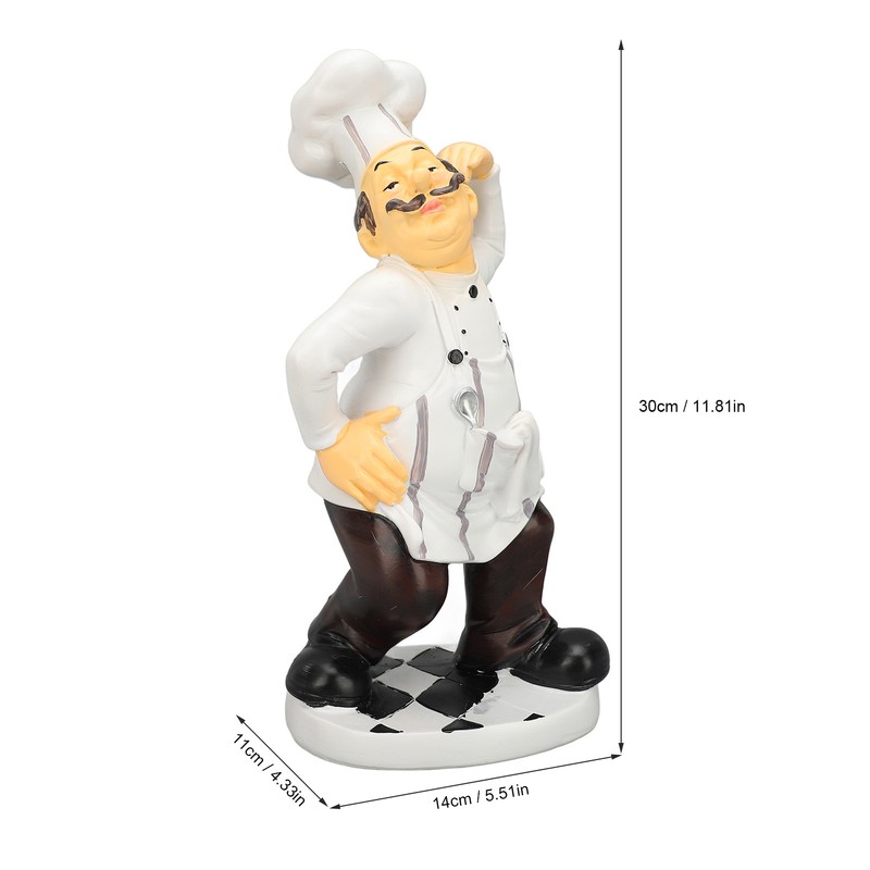 French Chef Figurine 30x14x11cm Resin Funny Chef Sculpture Kitchen Restaurant