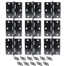 Set de 9 Bisagras Para Puertas de Cocina, Madera, Metal 3x3 – Grosor Reforzado de 2mm, Anticorrosivo, Diseño Cuadrado, Tipo Libro - Colores: Dorado, Negro Mate y Satín (Negro Mate)