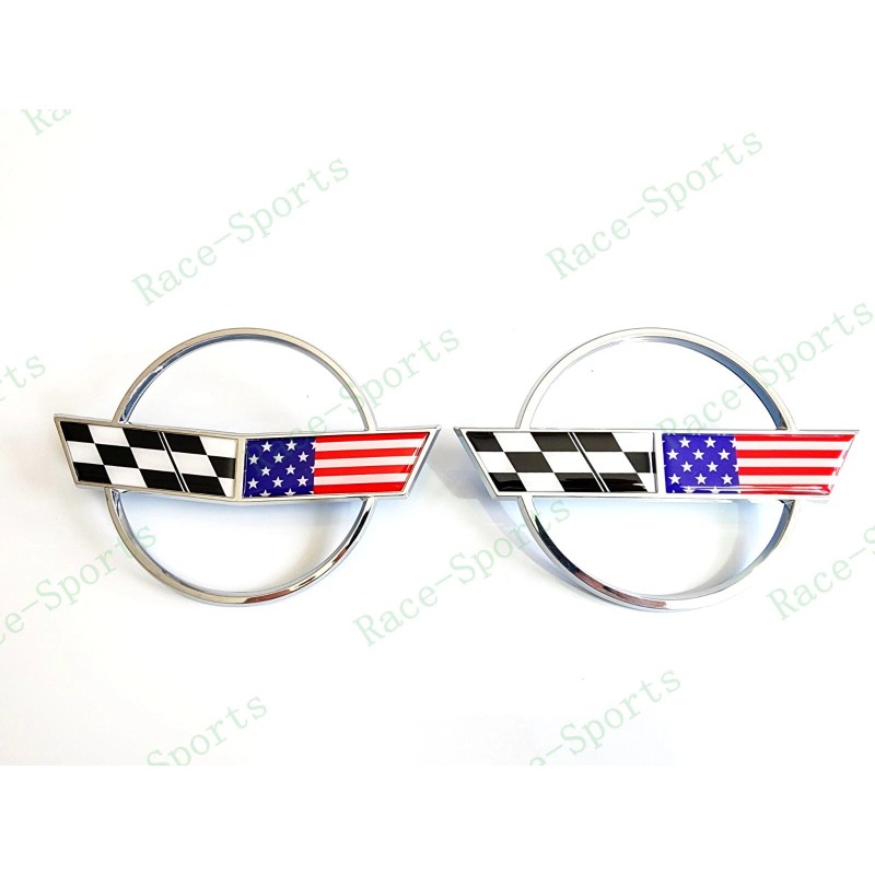 AUTO 2PC Chrome Front & Rear Gas Lid Blue Cross