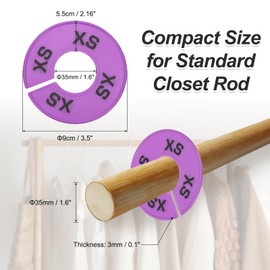 PATIKIL Clothes Dividers for Hanging Clothes, 40 Pack 8 Sizes Round Pre-written Clothing Rack Dividers Size Mark Label Sorting Separator for Closet, Lavender