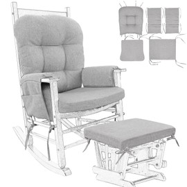 BUYUE Glider Rocker Replacement Cushion 5 PCS with Ties, Linen High-Density Foam Non-Slip & Washable Rocking Chair Pads for Sitting, Light Gray