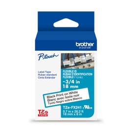 Brother Genuine P-Touch TZe, Black Print on White, Flexible ID Laminated Label Tapes (TZeFX241), ~3/4in x 26.2ft (18mm x 8m) for Select P-Touch Label Makers, Durable, for Cable Wrap, Water-Resistant