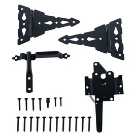 WellMade Heavy Duty Wood Gate Kit,8 Inch Decorative T Hinge and Spring Loaded Latch Gate Kit with Screws for Wooden Fence Shed Storage Gate Barns,Black Finish
