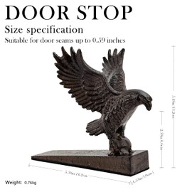 Linton Arts Bald Eagle Cast Iron Door Stop – Heavy Duty Decorative Door Stop, Vintage Style Outdoor & Indoor Door Stopper Iron Door Wedge with Wall Protector
