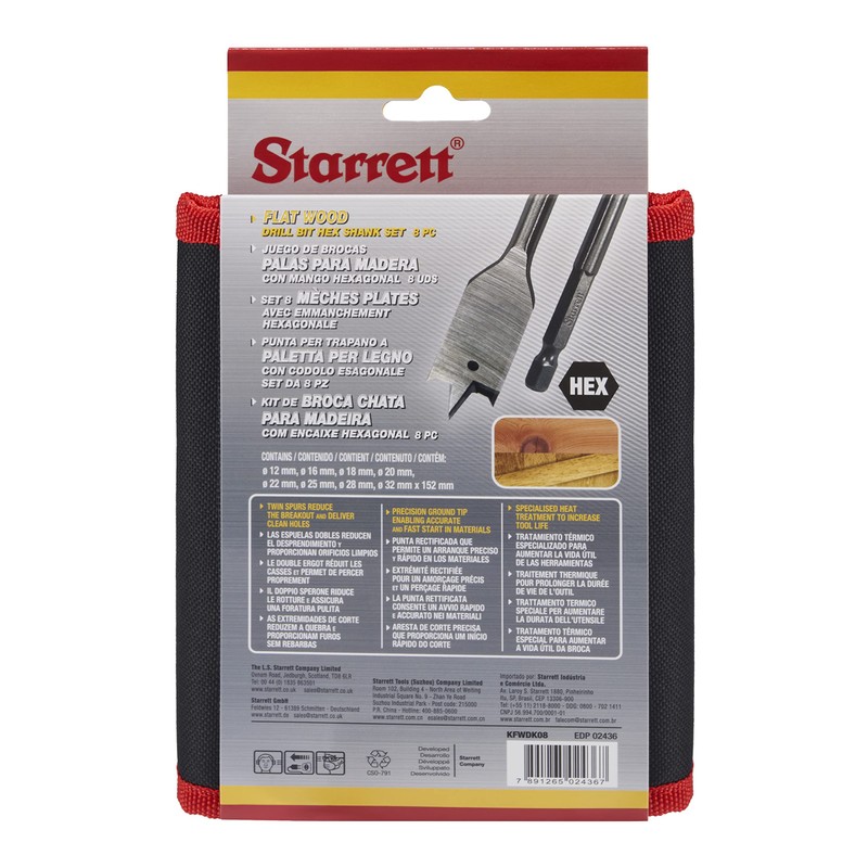 Starrett Flat Wood Drill Bit Kit - 8 Piece KFWDK08