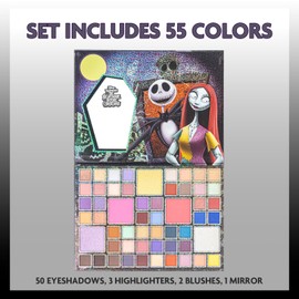 Nightmare Before Christmas 55 Well Eye Shadow Palette with Mirror, Makeup for Girls and Teens, Shimmery and Matte Colors, by Townley Girl