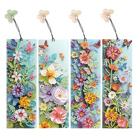 4 Pcs 5D Flowers and Butterfly Diamond Art Bookmarks