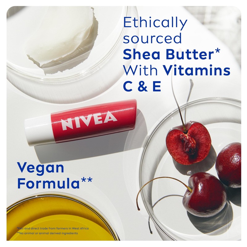 NIVEA Cherry Shine Lip Balm (4.8g), Flavoured Lip Balm with