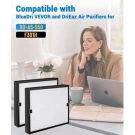 2 Pack F301H HEPA Filter Replacement Compatible with BluDri, Mounto Air Scrubber Filters, also fits Dri-Eaz and VEVOR Air Purifier, Part 500cfm HEPA500, F301H and AS-550, H13 Filter of 16 x 19 x 2