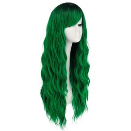 Mildiso Mildiso Green Wigs for Women 26" Long Ombre Green Hair Wig with Bangs Curly Wavy Natural Cute Synthetic Soft Wigs for Party M062MGR