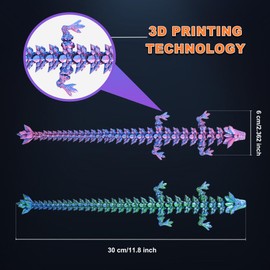 Beesini 3D Printed Dragon, 2PCS 12inch Dragon, 3D Printed Animals, Crystal 3D Dragon Fidget, Home Office Decor Executive Desk Toys