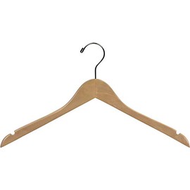 Petite Natural Wood Top Hanger with Notches for Straps and Chrome Hardware in 15" Length X 7/16" Thick, Box of 50