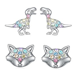 2 Pairs Of Animal Earrings, Earrings For Girls, Earrings For Kids, Silver Earrings For Girls, Cat Earrings, Rhinestone Animal Earrings, Cat Jewelry For Girls