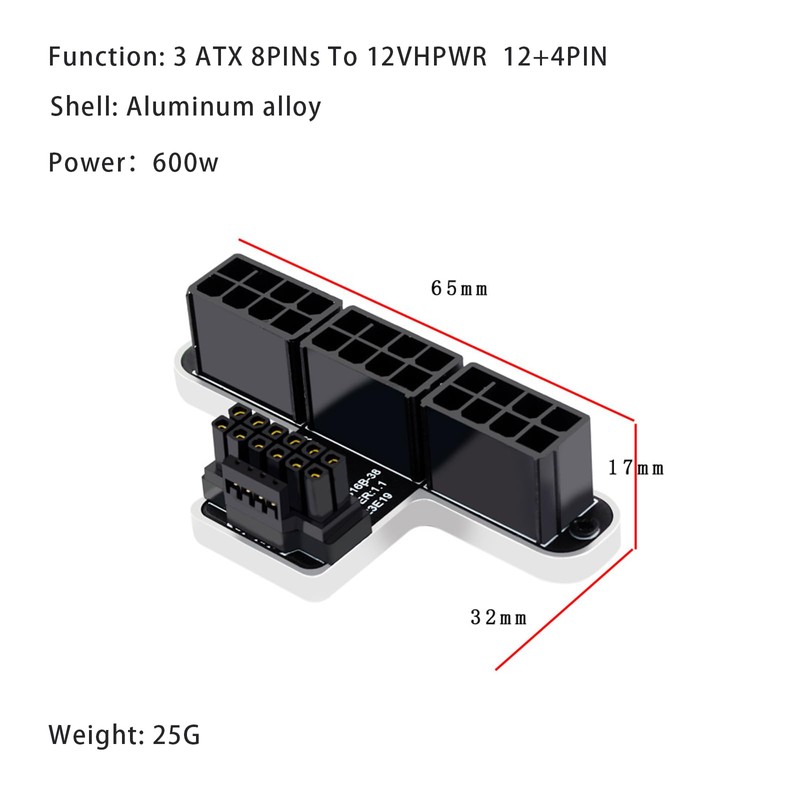 WLGQ ATX 3.0 12VHPWR 16Pin (12+4p) to 3X 8-Pin PCIe