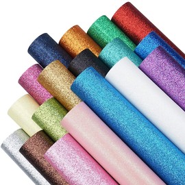 18 Pieces A4 Size 8x12 Inch Fine Glitter Fabric Faux Leather Sheets Canvas Back for Hair Bows Making, Leather Earrings Making, Home and Wedding Decoration(18 Colors,Each Color One Sheet)