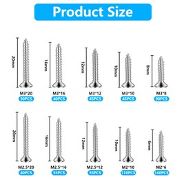 650 Pieces M2 M2.5 M3 Self-Tapping Screws, Small Wood Screws Set, Cross Flat Head Screws Set, Wood Tapping Screws Screw Assortment for Homemade Repair