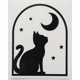 Cat and Window Cutting Sticker, Cat and Night Sky Design, Car Sticker, Decal, For Dressing Up or Hiding Scratches of Cars, Motorcycles, Etc., Size: Width 3.9 x Height 5.1 inches (10 cm) x Height 5.1