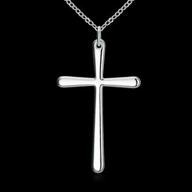 Fashion Jewelry large lite weight CROSS CRUCIFIX pendant 20" 925 Sterling Silver Necklace women
