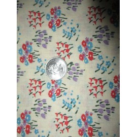 Unbranded 1/2 yd ~ Vintage blue red lavender Flower Cotton Fabric ~ new/old stock
