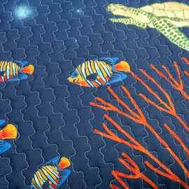 Lush Decor Under The Sea Reversible Quilt Set, 2 Piece Set, Twin, Navy & Multi - Colorful Kids Bedding Set - Coral Reef & Fish Quilt - Kids Bedroom Decor - Ocean Sea Life - Coastal Beach House Decor