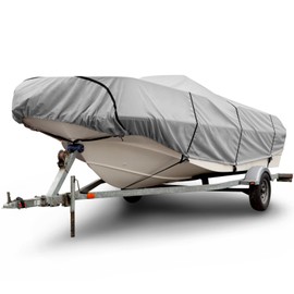 Budge 600 Denier Boat Cover fits Center Console V-Hull Boats B-631-X4 (16' to 18' Long, Gray)