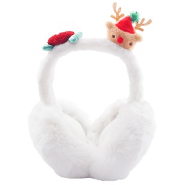 IHCEMIH Ear Muffs Girls Women Christmas Earmuffs Fluffy Plush Foldable Earmuff Winter Accessories Xmas Ear Warmers Running Skiing Ears Covers Protectors from Wind Cold Outdoor Gift for Children White