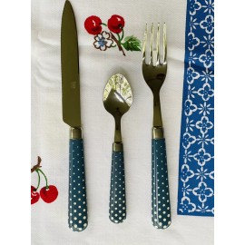 Quid Novi Colorful Flatware - White Polka Dots On Country Blue Background.
