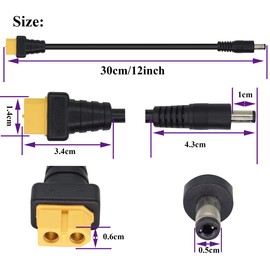 AAOTOKK DC 5.52.5mm to XT60 Adapter Cable Female XT60 Bullet Connector to DC 5.5X 2.5mm Male Power Jack Adapter Cable for TS100 Soldering Iron,FPV Monitor Power,Drone Power Cord.(DC2.5mm-M/30cm-2Pack)