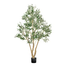 VEVOR 6FT Artificial Olive Tree with Black Pot, Tall Fake Tree with Natural Wood Trunk & Realistic Green Leaves and Fruits, Indoor Faux Plant for Home, Office, Living Room, Corner Decor