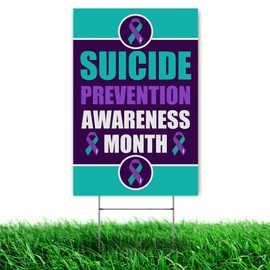 MAIANEY [12"x18"] Suicide Prevention Awareness Month Yard Sign – Double Sided Outdoor Lawn Sign with Teal and Purple Ribbon – Mental Health Support Sign with Metal Stake for September