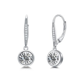 WTYIM Moissanite Leverback Earrings for Women 925 Sterling Silver White Gold 2CT Moissanite Dangle Drop Earrings Bezel Set Simulated Diamond Earrings Birthday Wedding Anniversary Christmas Gift for Her (2CT Bezel Set)