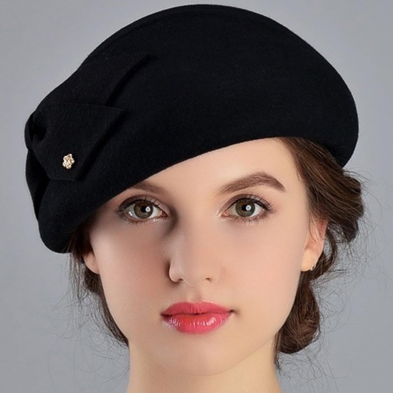 HIMESPORT Wool Felt Bowknot Elegant Fedora Hats Women Fascinators Pillbox