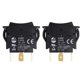 2Pcs HY60C 3-Pin Rocker Switch (ON-Off-ON) for Motors, Tools and Industrial Equipment, 20A/125V~ 15A/277V Heavy-Duty Switch