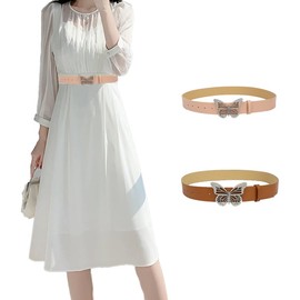 COTIM COYIN Women's Leather Waist Belt With Butterfly Metal Buckle, Black