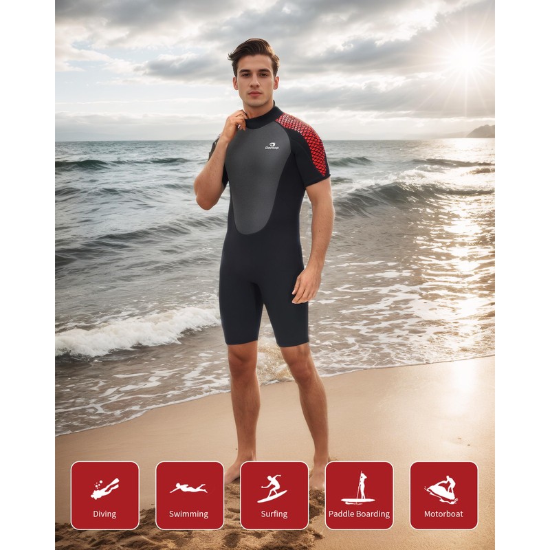 Owntop Mens Wetsuit Shorty 3mm Neoprene Wet Suit for Diving
