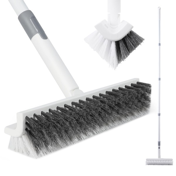 BOOMJOY Grout Brush with Long Handle, 57" Grout Cleaner for Tile Floors, Double-Sided Scrub Brush with V-Shape Stiff Bristles for Bathroom, Patio, Kitchen, Wall, Corners and Deck