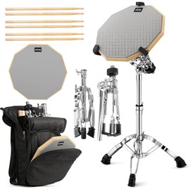 AZEAM Drum Practice Set - 12" Grey Double Sided Silent Drum Pad Kit with Snare Stand, Adjustable Sticks, and Beginner's Portable Practice Backpack