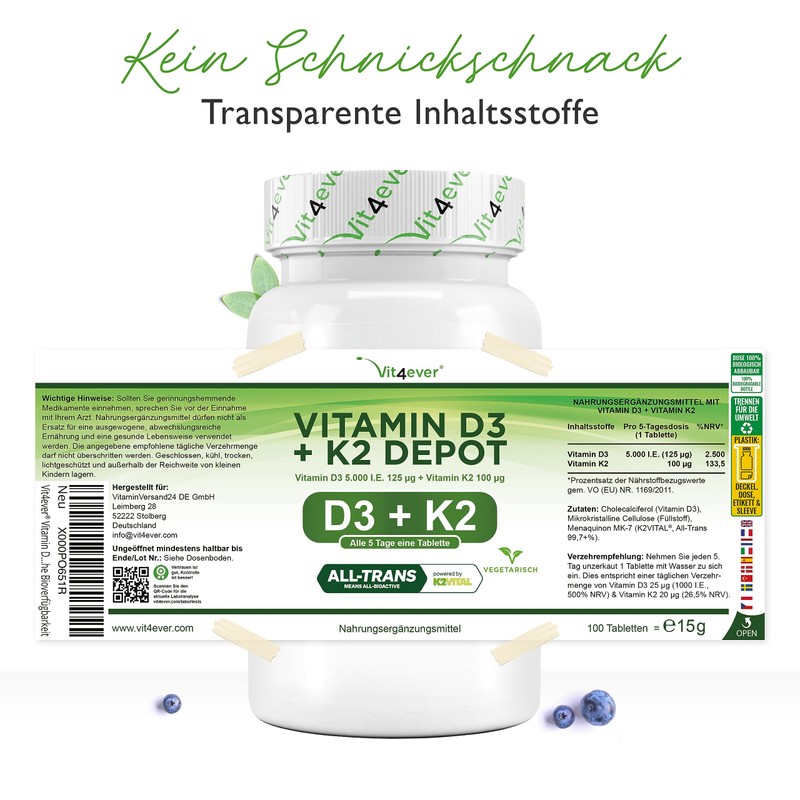 Vitamin D3 5000 IU + Vitamin K2 200mcg Menaquinon MK7