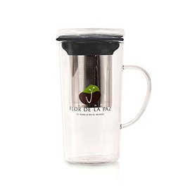 FLOR DE LA PAZ | Vaso Infusor De Té 600 ml | Taza De Vidrio Con Mango | Infusor Para Té de Hoja Suelta, Reutilizable y Elegante