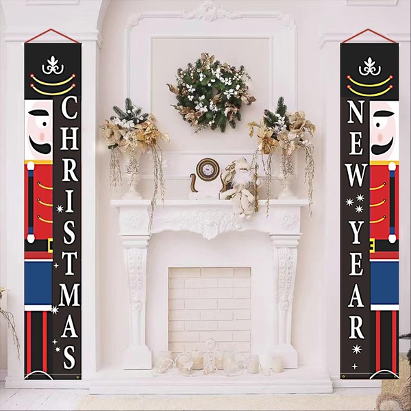 Merry Christmas Banners, Nutcracker Christmas Banner for Door Porch Christmas